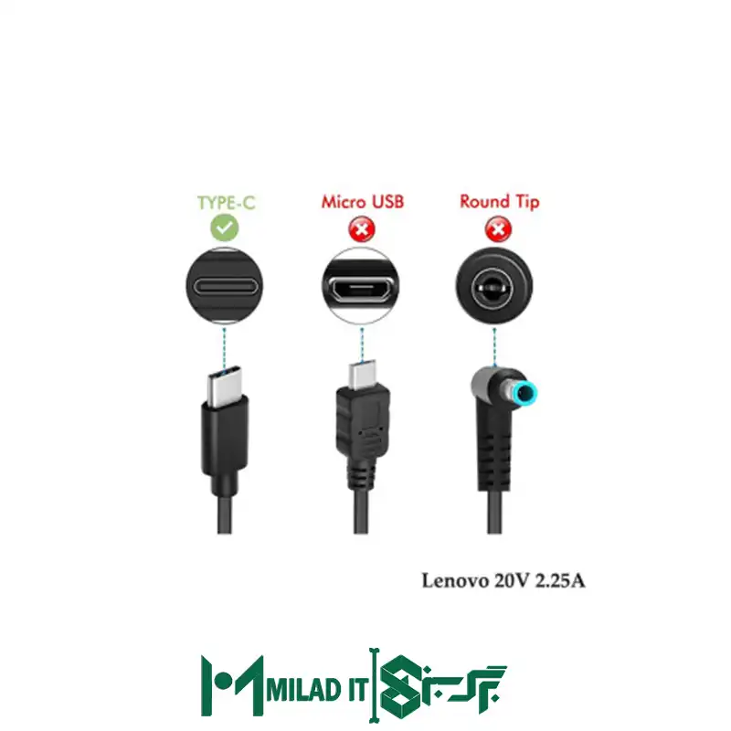 آداپتور لپ تاپ لنوو Lenovo 20V 2.25A 15V 3A 9V 2A 5V 2A مستطیلی