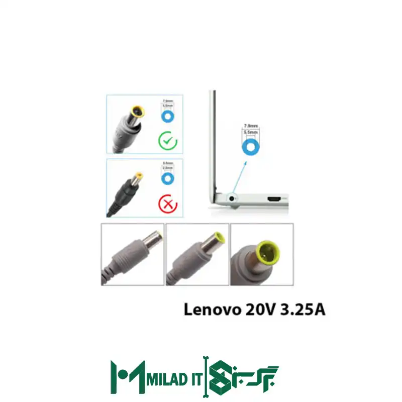 آداپتور لپ تاپ لنوو Lenovo 20V 3.25A _7.95.5 - گارانتی بیمه ایران